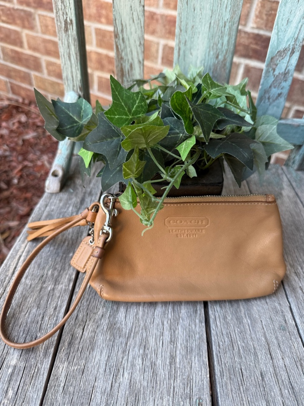 Coach Tan Leather Wristlet Clutch - Picture 2 of 10
